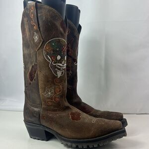 Johnny Ringo Skull Embroidered Leather Cowgirl Women's Boots